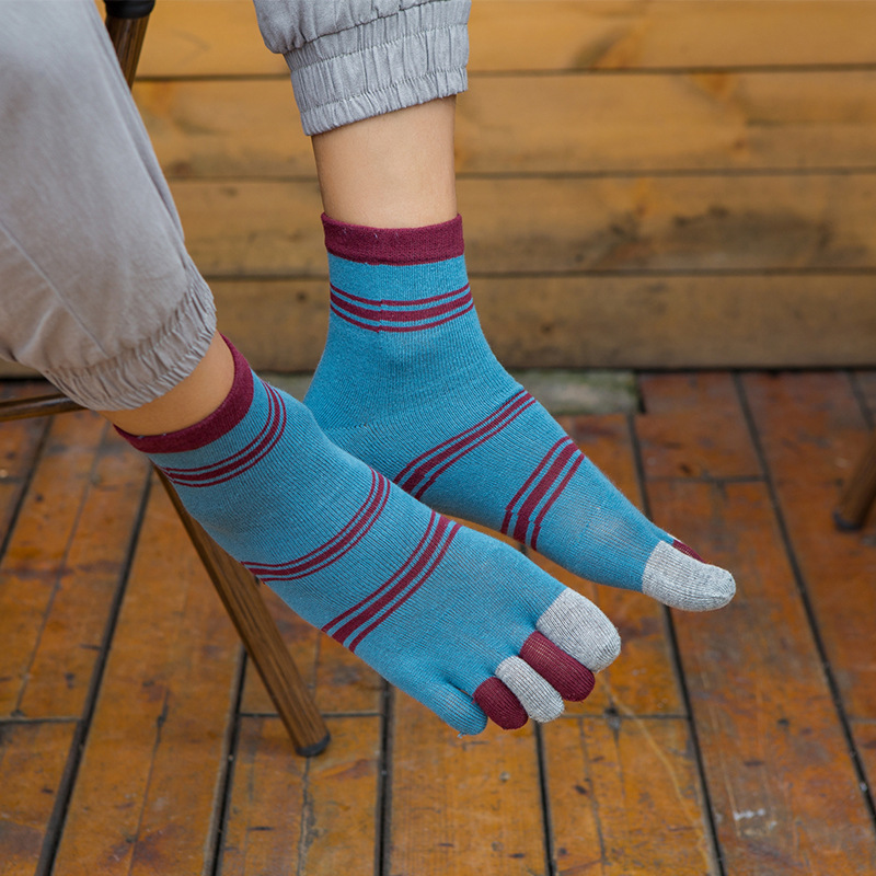 1/5 Pairs Men Striped Five Toe - Toe Sock Split 评论和价格